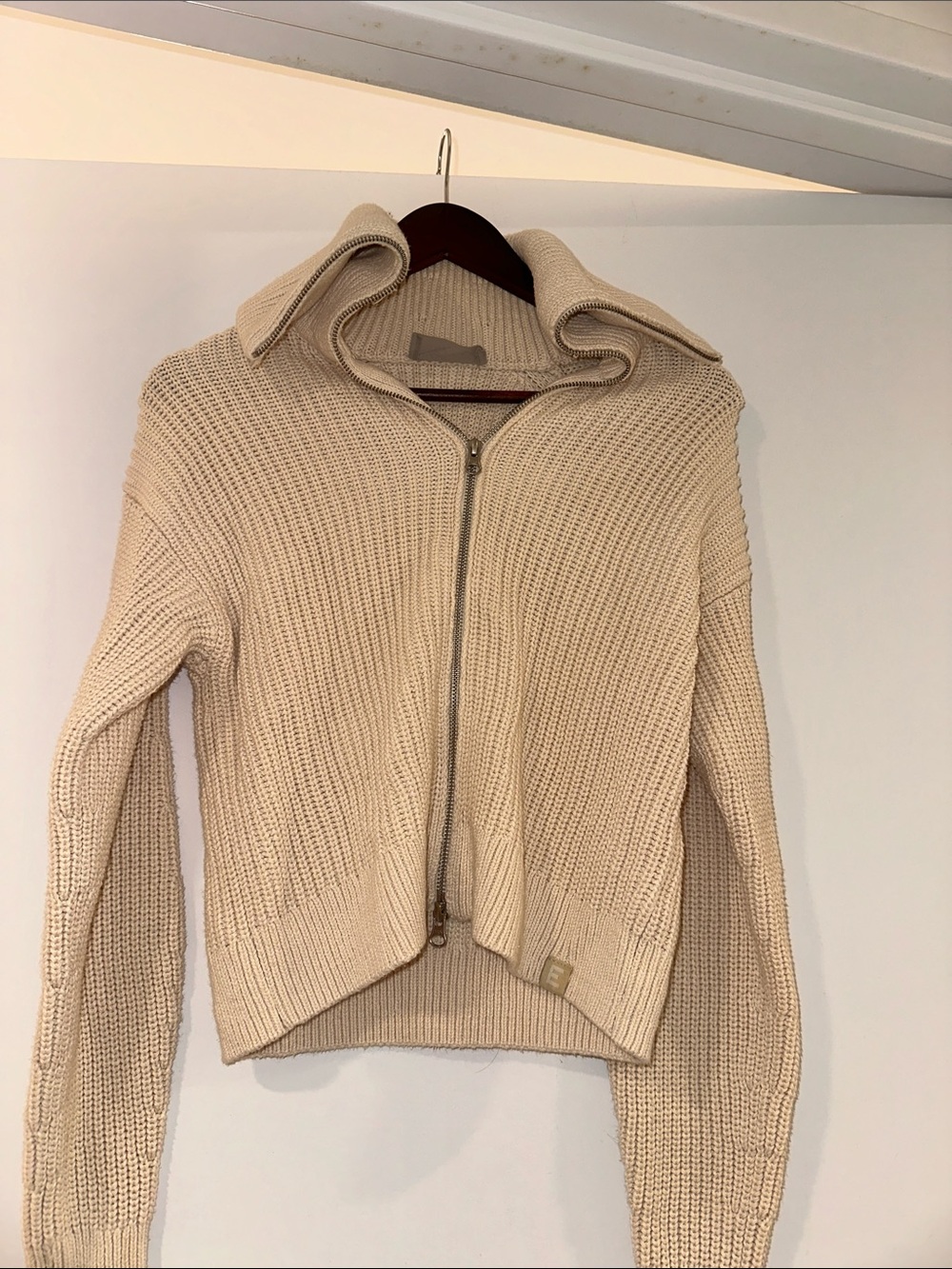 Everlane Cream Zip-Front Chunky Knit Cardigan